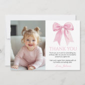 Elegante Roze Bow Coquette Verjaardagsfoto Bedankkaart (Voorkant)