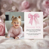 Elegante Roze Bow Coquette Verjaardagsfoto Bedankkaart