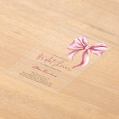 Elegante Roze Bow Coquette Vrijgezellenfeest Party Acryl Uitnodigingen (Laagn)
