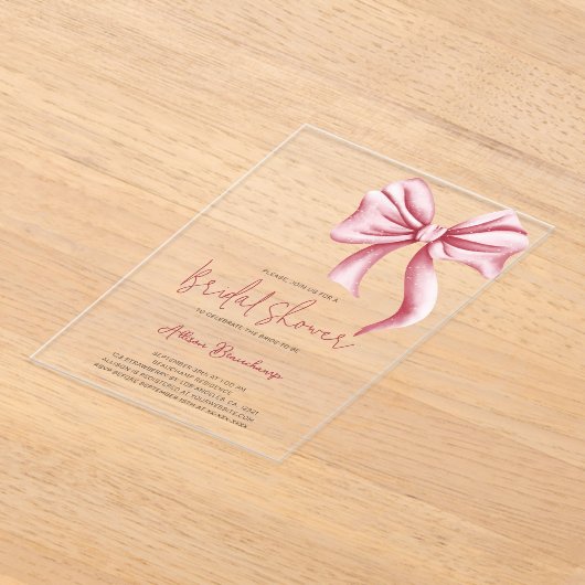 Elegante Roze Bow Coquette Vrijgezellenfeest Party Acryl Uitnodigingen (Laagn)