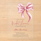 Elegante Roze Bow Coquette Vrijgezellenfeest Party Acryl Uitnodigingen (Voorkant)