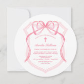 Elegante Roze Bow Crest doop Kaart (Voorkant)