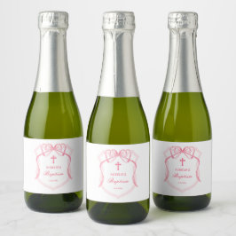 Elegante Roze Bow Crest doop Sparkling Wijnetiket