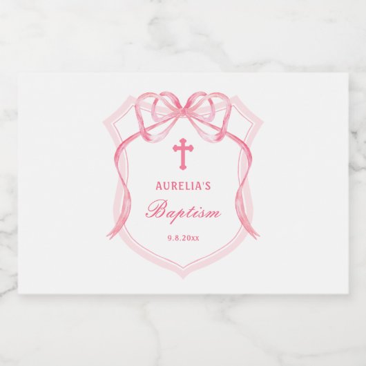 Elegante Roze Bow Crest doop Sparkling Wijnetiket (Enkel label)