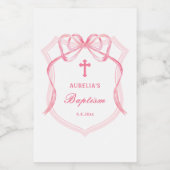Elegante Roze Bow Crest Dopen Wijn Label Etiket (Enkel label)