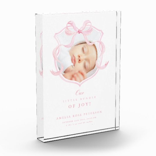 Elegante Roze Bow Foto Baby Meisje Acryl Blok (Links)