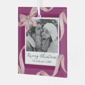 Elegante Roze Bow Fotovakantie Glas Ornament (Voorkant links)