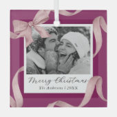 Elegante Roze Bow Fotovakantie Glas Ornament (Voorkant)