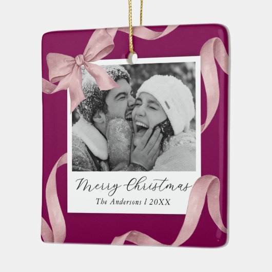 Elegante Roze Bow Fotovakantie Keramisch Ornament (Links)