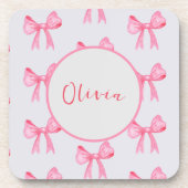 Elegante Roze Bow Gepersonaliseerd Sterk Papier On Bier Onderzetter (Voorkant)