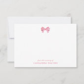 Elegante Roze Bow Gepersonaliseerde Nursery Note K Bedankkaart (Voorkant)