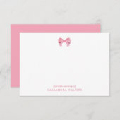 Elegante Roze Bow Gepersonaliseerde Nursery Note K Bedankkaart (Voorkant / Achterkant)