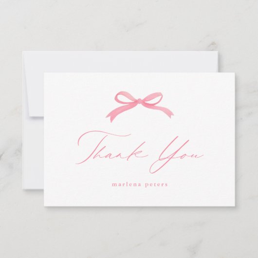 Elegante Roze Bow Girls Baby shower Bedankkaart (Voorkant)