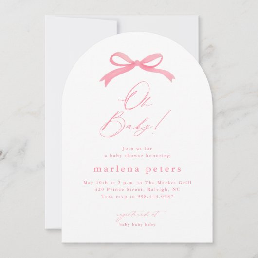 Elegante Roze Bow Girls Baby shower Kaart (Voorkant)