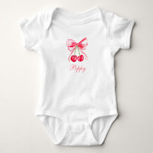 Elegante Roze Bow Kersen Meisje Baby bodysuit