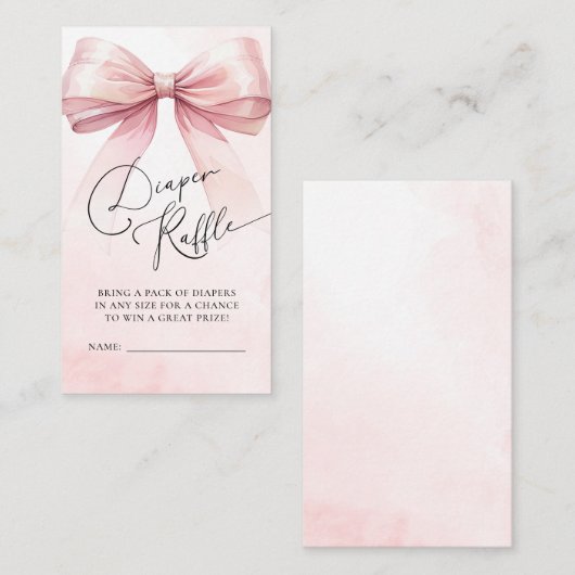 Elegante Roze Bow Luier Raffle Baby shower Informatiekaartje (Voorkant / Achterkant)