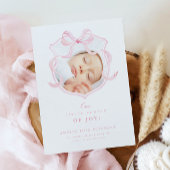 Elegante Roze Bow Meisje Foto Geboorteaankondiging Aankondiging