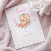 Elegante Roze Bow Meisje Foto Geboorteaankondiging Aankondiging