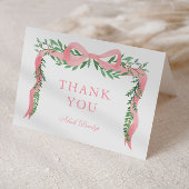 Elegante Roze Bow met Greenery Girls Baby shower Bedankkaart