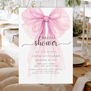Elegante Roze Bow Minimale Bruids Douche Uitnodigi Kaart
