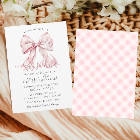 Elegante Roze Bow Parels Baby shower Meisje Kaart