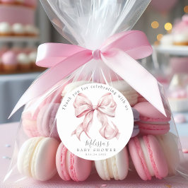 Elegante Roze Bow Parels Baby shower Meisje Ronde Sticker