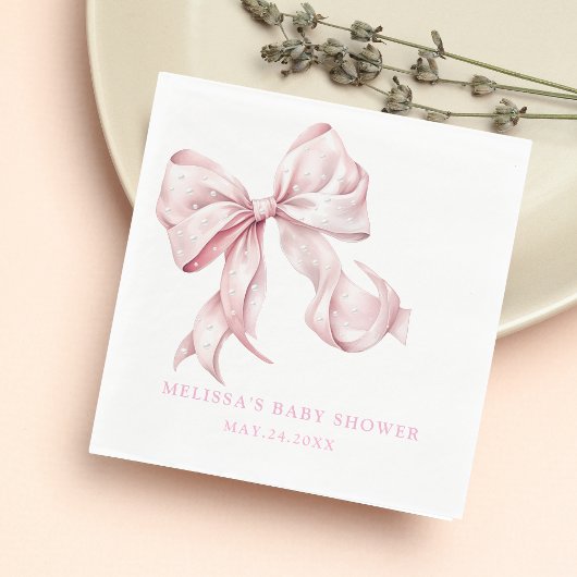 Elegante Roze Bow Parels Baby shower Meisje Servet