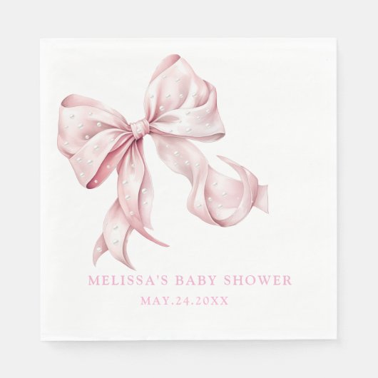Elegante Roze Bow Parels Baby shower Meisje Servet (Voorkant)