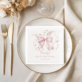 Elegante Roze Bow Parels Quinceanera Verjaardag Servet