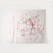 Elegante Roze Bow Parels Quinceanera Verjaardag Wandkleed (Voorkant (horizontaal))