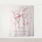 Elegante Roze Bow Parels Quinceanera Verjaardag Wandkleed (Voorkant)