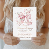 Elegante Roze Bow Parels & Wildflowers Quinceañera Folie Uitnodiging