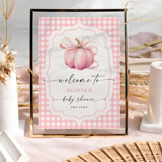 Elegante Roze Bow Pompoen Baby shower Welkom Poster