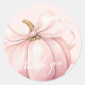 Elegante Roze Bow Pompoen Dank u Sticker (Voorkant)