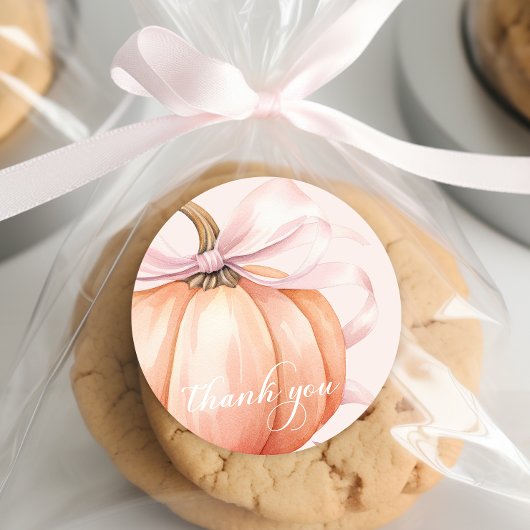 Elegante Roze Bow Pompoen Dank u Sticker