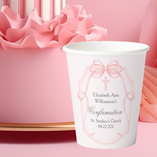 Elegante Roze Bow Ribbon Bevestigingsfeest Papieren Bekers
