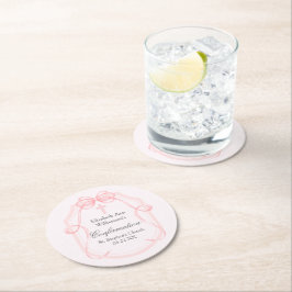 Elegante Roze Bow Ribbon Bevestigingsfeest Ronde Kartonnen Onderzetter