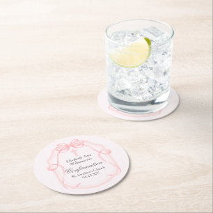 Elegante Roze Bow Ribbon Bevestigingsfeest Ronde Kartonnen Onderzetter