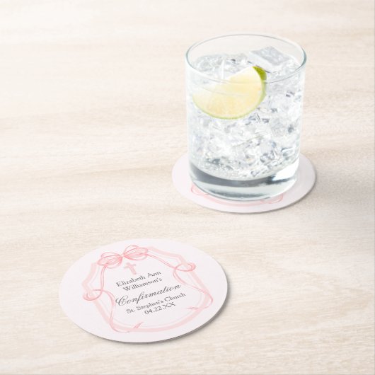 Elegante Roze Bow Ribbon Bevestigingsfeest Ronde Kartonnen Onderzetter (Insitu)
