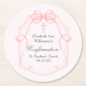 Elegante Roze Bow Ribbon Bevestigingsfeest Ronde Kartonnen Onderzetter (Voorkant)