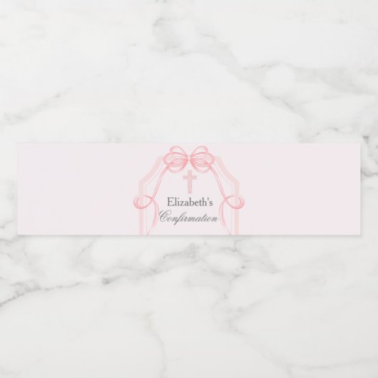 Elegante Roze Bow Ribbon Bevestigingsfeest Waterfles Etiket (Enkel label)
