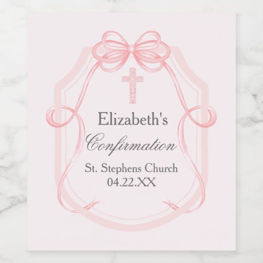 Elegante Roze Bow Ribbon Bevestigingsfeest Wijn Etiket (Enkel label)