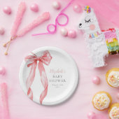 Elegante Roze Bow Ribbon Girl Baby shower Papieren Bordje (Feest)