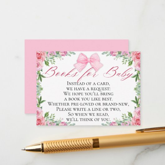Elegante Roze Bow & Rozen Coquette Boeken voor Bab Informatiekaartje (Voorkant / Achterkant in situ)