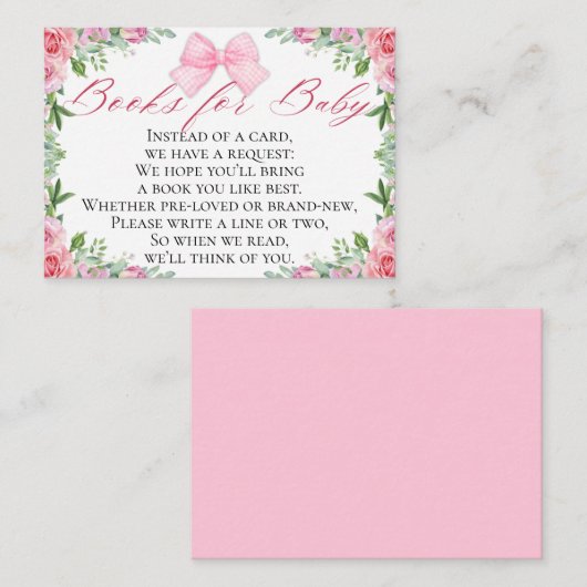 Elegante Roze Bow & Rozen Coquette Boeken voor Bab Informatiekaartje (Voorkant / Achterkant)