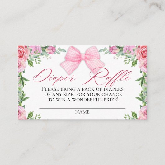 Elegante Roze Bow & Rozen Coquette Luier Raffle Informatiekaartje (Voorkant)