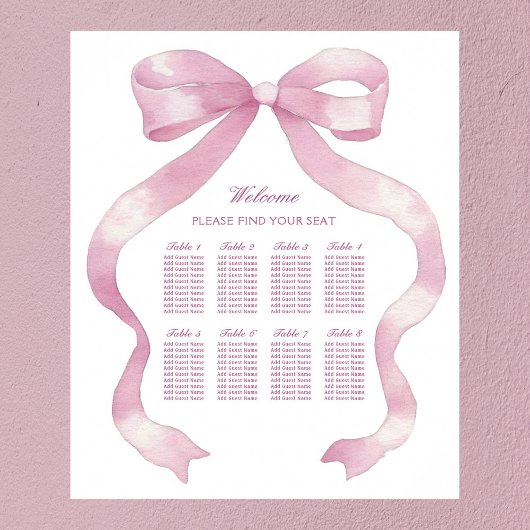 Elegante Roze Bow Seating Chart Poster