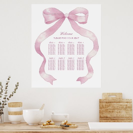Elegante Roze Bow Seating Chart Poster (Keuken)