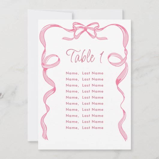 Elegante Roze Bow Tafel Nummer Kaarten Zitting Gra (Voorkant)