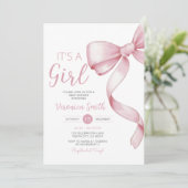 Elegante Roze Bow thema Meisje Coquette Baby showe Kaart (Staand voorkant)